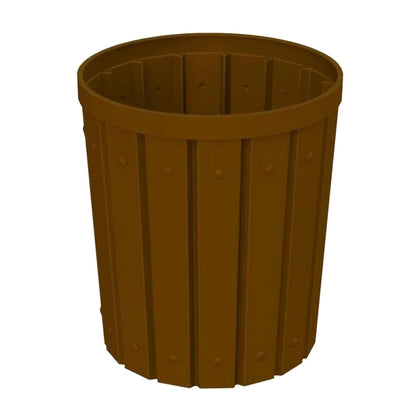 42 Gallon Slated Circle 100% Recycled Plastic Heavy Duty Outdoor Trash Can with Push Open Dome Lid and Internal Liner - Great for Schools and Businesses - Brown