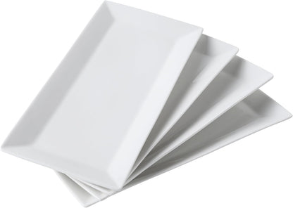 12" Serving Platters Set of 4, White Rectangular Plates, Ceramic Serving Tray, Stackable Large Party Plates for Appetizer, Dessert, Steak, Sushi, Housewarming, Oven Dishwasher Safe