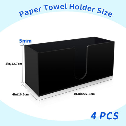 Paper Towel Holder for Countertop,Black Acrylic Napkin Dispenser-Multifold/C-Fold/Z-Fold Trifold Paper Towel Dispenser for Bathroom Kitchen Restaurant Toilet - Durable 5mm Thick(4)