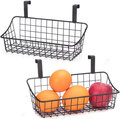 LeleCAT Cabinet Door Organizer Basket with hook Grid Storage Basket, Hang it behind a door or on a railing,BLack,4 Pack