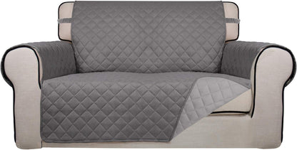 PureFit Reversible Quilted Sofa Cover, Water Resistant Medium Slipcover Furniture Protector, Washable Couch Cover with Non Slip Foam and Elastic Straps for Kids, Dogs, Pets (Loveseat, Gray/Light Gray)