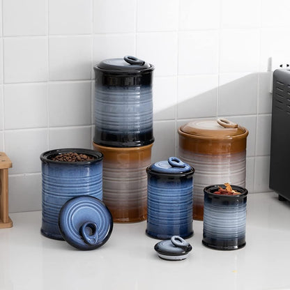 Nihow Ceramic Food Storage Jar Sets: Container with Air Tight Ceramic Lid for Flour/Sugar/Rice/Coffee/Cookies/Candy - Seal Damp-proof Canister for The Kitchen - Set of 3 （Gray）