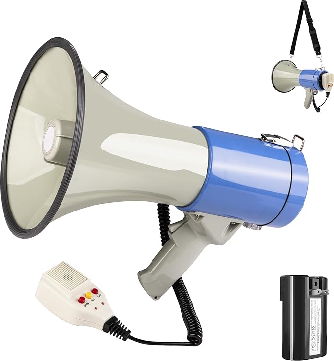 50 Watt Megaphone Bullhorn with Detachable Microphone, 240s Recording and Siren - Perfect for Indoor/Outdoor Sporting Events and Crowd Control