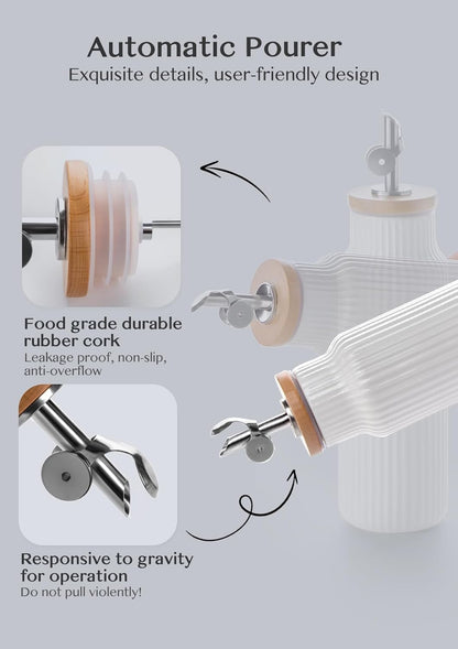 Nucookery Ceramic Olive Oil Dispenser Bottle for Kitchen, 14 oz Opaque Vinegar Dispenser Bottle, Large Capacity Cooking Oil Container for Storage Vinegar, Soy Sauce, Coffee Syrup, White