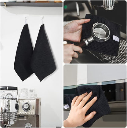 KinHwa Microfiber 6 Pack Dish Cloths Thick Waffle Weave Kitchen Dish Drying Towel Rags Super Absorbent Kitchen Tea Towels Sets 12inch x 12inch Black