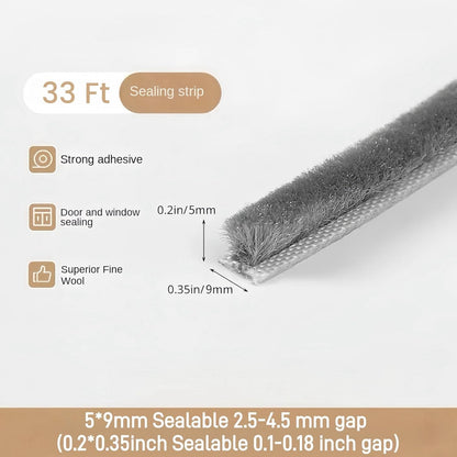 33 Ft Self-Adhesive Weather Stripping Door Seal Strip for Door Window, 0.35" Wide x 0.2" Thick, Gray