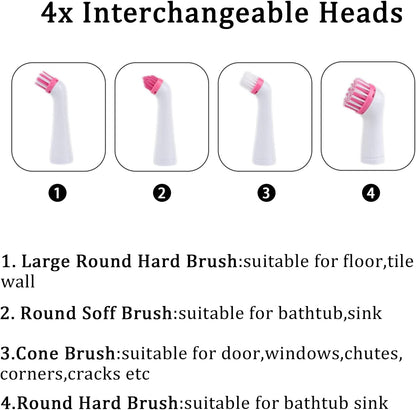 Electric Brush with 4-in-1 Multiple Brush Heads, Cordless Motorized Cleaning Brush for Bathroom, Toilet, Kitchen, Tile, Crevice
