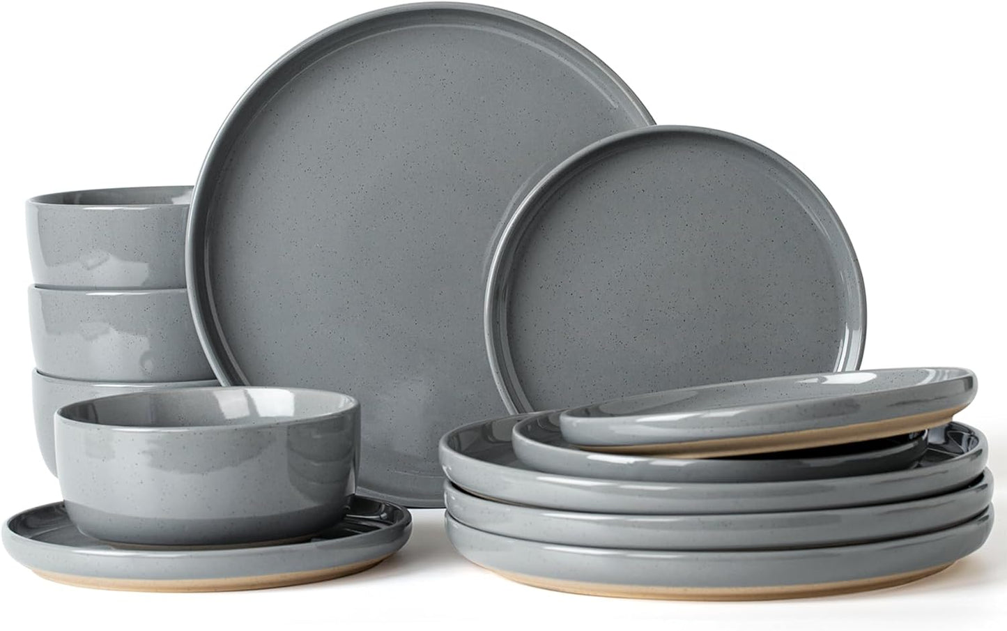 Famiware Milkyway Plates and Bowls Set, 12 Pieces Dinnerware Sets, Dishes Set for 4, Dark Gray