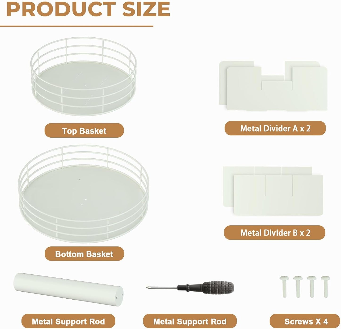 Snack Organizer - Versatile Snack Storage 2 Tier Lazy Susan with Convenient Grab-and-Go Design, Metal Snack Holder for Home, Office, Breakroom, 12.13" L x 12.13" W x 12.56" H (Matte White)
