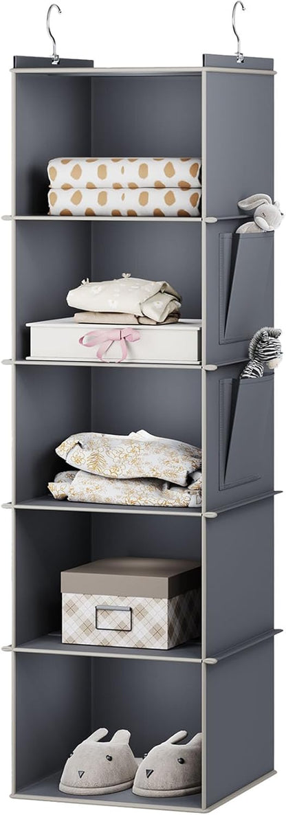 YOUDENOVA Hanging Closet Organizer, 5-Shelf Closet Hanging Storage Shelves, Grey