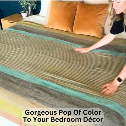 Alpaca Wool Throw Blanket | Super Soft, Lightweight, Breathable and Hypoallergenic | Non-Itchy or Scratchy (Green Gray Varicolored, Queen (U.S. Standard))