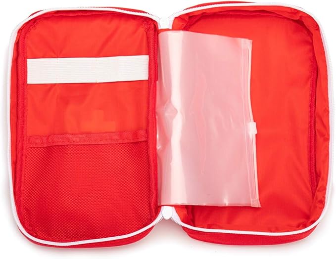 Red First Aid Bag Empty Travel Rescue Pouch First Responder Storage Medicine Emergency Bag for Car Home Office Kitchen Sport Outdoors (Red with Handle Green Print)