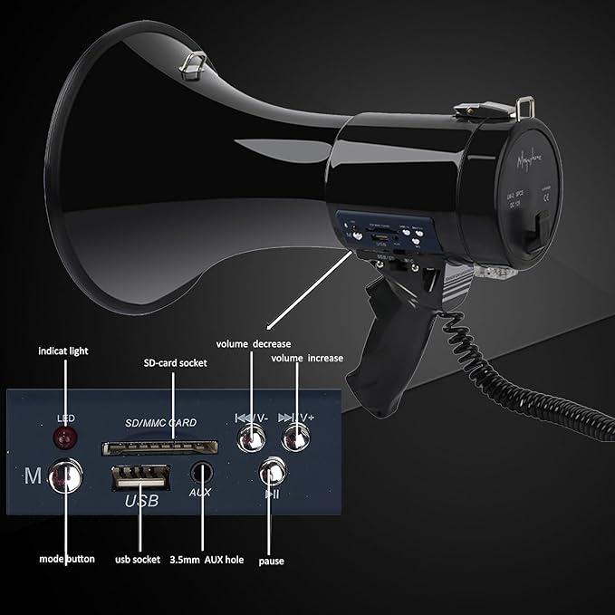 B S 50W Megaphone with Siren,Recording,SD Card,AUX Input for for Crowd Management,Emergencies