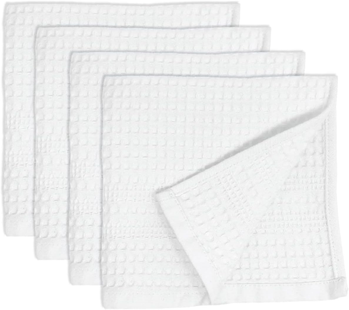 GILDEN TREE Waffle Towels Wash Cloths for Showering, Exfoliating Washcloth Face Towels, Quick Dry Towel Cotton Washcloths Set of 4, Classic Style (White)
