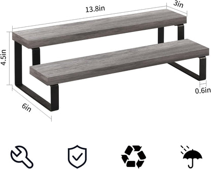 YINMIT Wooden Display Riser Stand, Tiered Perfume and Cologne Organizer Stand, 2 Tier Spice Rack Organizer, Rustic Display Shelf for Candles (2 Tier,2Pack,Grey)