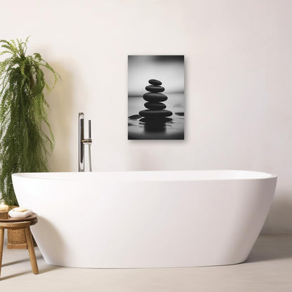 DOARTDO Zen Canvas Wall Art Black and White Zen Stone Picture Print Meditation Relax Spirit Spa Room Bathroom Decor Frame (12.00" x 18.00", Zen Stone - 3)