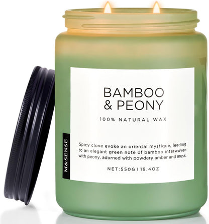 M&SENSE Bamboo Peony Spring Large Candles for Home Scented 19.4oz 110 Hour Long Lasting Burn Natural Organic Soy Candle Gifts for Women, Fresh Smelling Aromatherapy Gifts for Stress Relief
