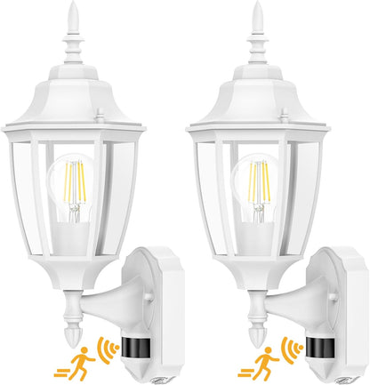 Lamomo Outdoor Wall Sconce, 2 Pack Dusk to Dawn Motion Sensor Light Fixtures, Exterior Aluminum Waterproof Porch Lights for Patio Front Door Garage- White
