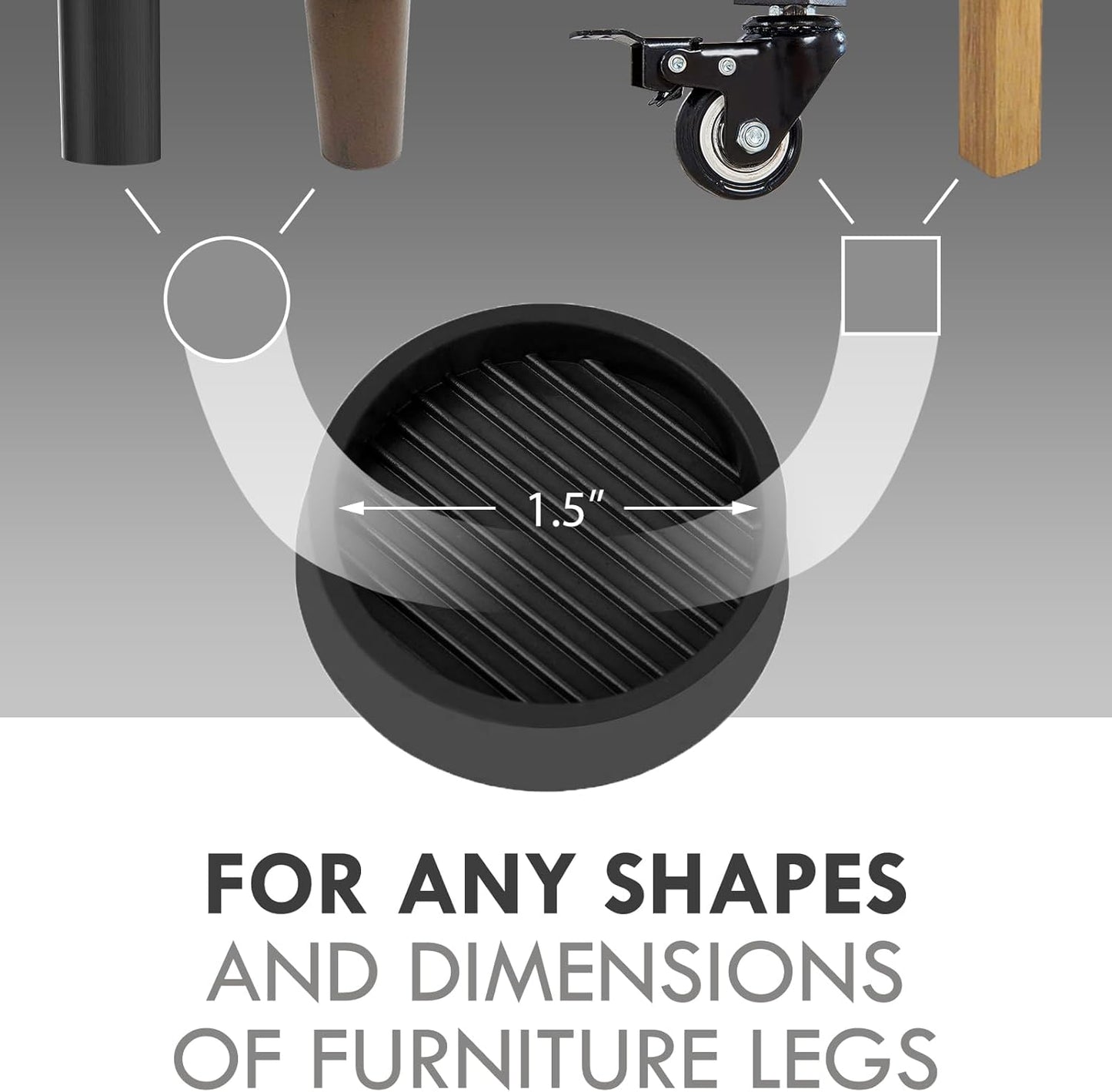 Non Slip Furniture Pads, 1.5' Round Black Rubber Caster Cups, 12 Pcs Anti-Slip Gripper, Anti Slide Floor Protectors for Bed, Couch, Stoppers