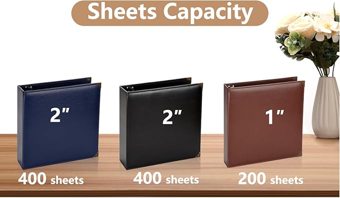 Vintage Hardback 3 Ring Binder 1 Inch, Professional Leather Binder 3 Ring, Three Ring Binders Fits 8.5" x 11", D Ring Binders for Photo Album, Home, School and Office Supplies- Brown