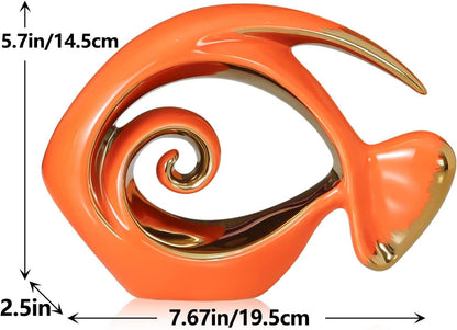 Orange Gold Ceramic Fish Figurines - Coastal Home Decor, Modern Ocean Centerpieces for Living Room, Dining Area, Bathroom, Office, Coffee Table, Beach House, Nautical, Seaside, Entrance, Shelf Display