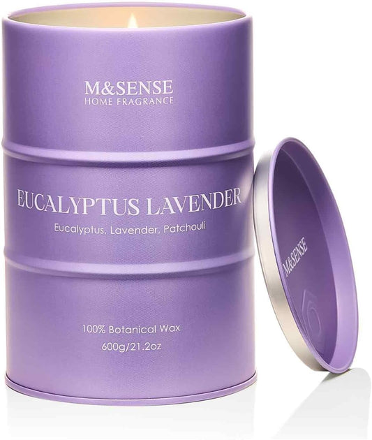 M&SENSE Eucalyptus Lavender Scented Candles Large, Natural Soy Candles 21.2oz 120 Hour Slow Burning,Aromatherapy Candle for Stress Relief Meditation Relaxing