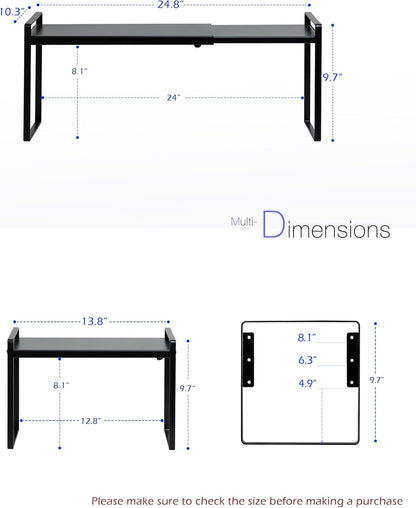 Nxconsu Cabinet Shelf Expandable Height Adjustable Organizer Riser for Kitchen Cabinet Pantry Cupboard Under Sink Countertop Organization Storage Space Saver Stackable Heavy Duty Metal Black XL