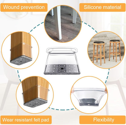 32 Pcs Rectangle Chair Leg Floor Protectors for Hardwood - Silicone Felt Furniture Pads, Scratch/Noise Reducing Covers, Large (Fit Perimeter 5" to 5-7/8")