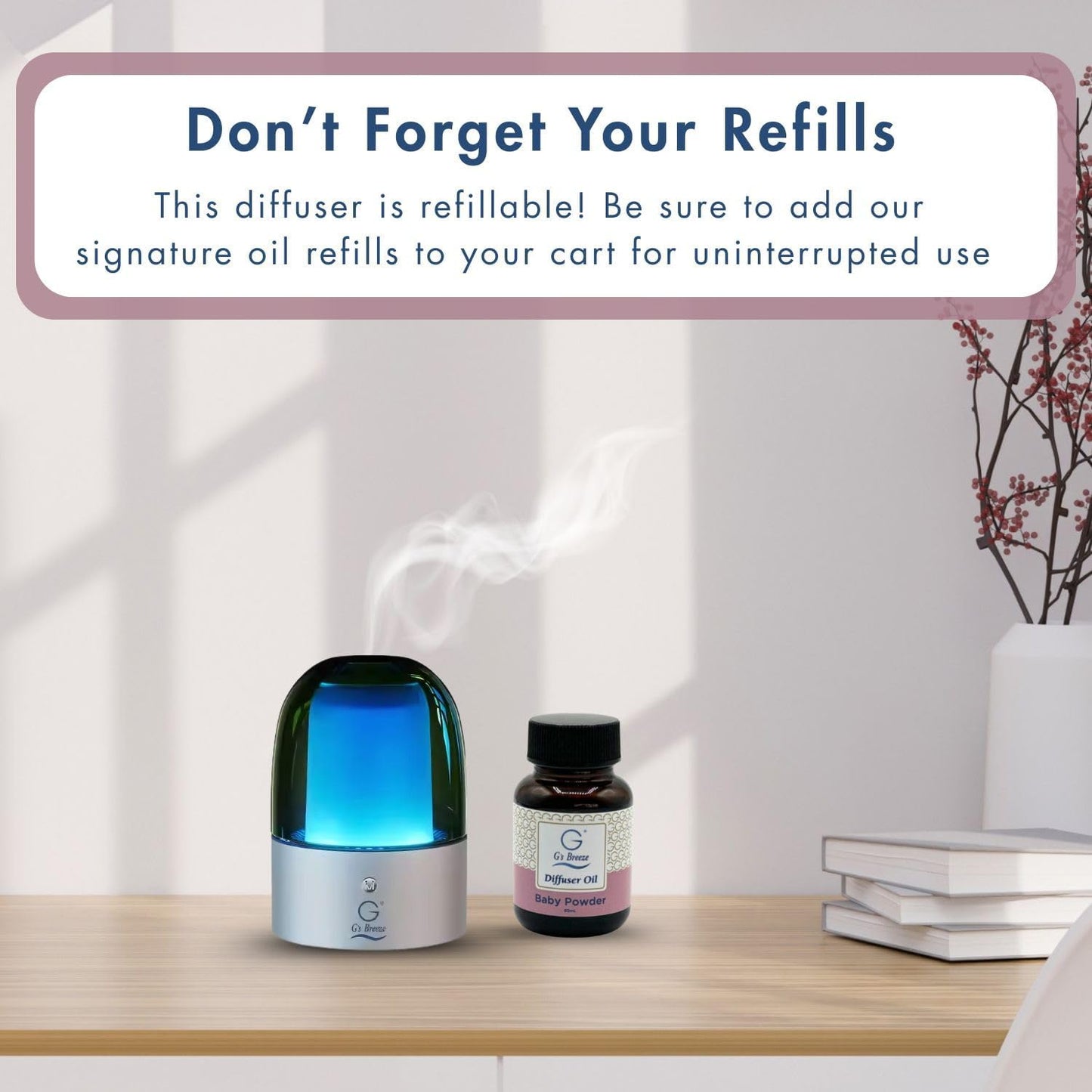 G's Breeze Baby Powder Diffuser Oil Refill - Soft & Soothing Fresh Baby Powder Scent - Ideal for Nurseries, Bedrooms, Living Rooms & More - Elevate Your Space with Comforting Aroma - 60 ML