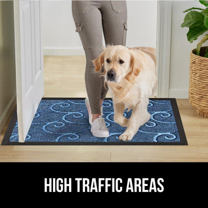 GORILLA GRIP 100% Waterproof All-Season WeatherMax Doormat, US Designed Natural Rubber, Stain and Fade Resistant, Low Profile Indoor Outdoor Door Mats, Easy Clean Patio Mat, 17x29, Ocean Blue Waves