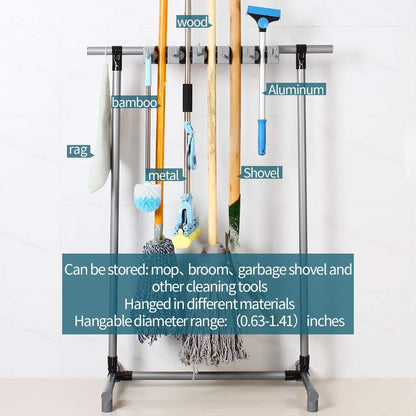 Broom Mop Holder Floor-Mounted mop Rack Cleaning Tool storage for laundry room closet organizer (6racks)