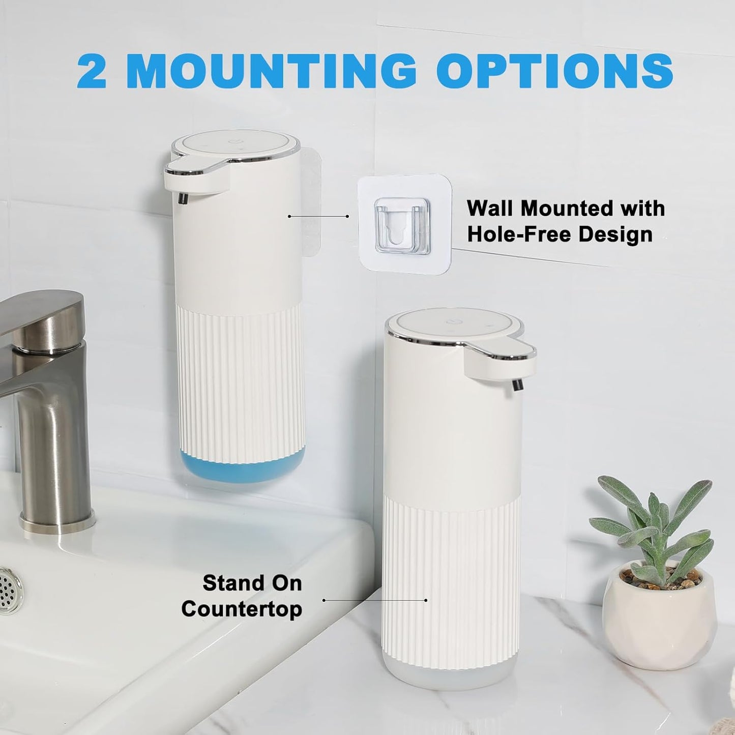 Automatic Soap Dispenser, 2 Pack White Touchless Liquid Soap Dispenser for Bathroom, 13.5 Fl Oz Plastic Electric Auto Dish Soap Dispensers Wall Mount for Kithcen with Adjustable Volume