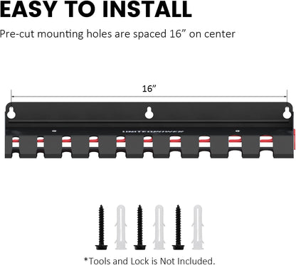UNITEDPOWER Pry Bar Holder, Lockable Wall Mount Storage Rack Organizer for Workshop, Shed, Garage, Home, Stores up to 10 13 Tools or Extensions