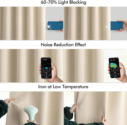 MIULEE Cream Beige Back Tab Light Blocking Curtains 98 Inch Length 2 Panels Set for Living Room Bedroom Privacy, Rod Pocket/Pinch Pleat Thermal Insulated Room Darkening Pleated Blackout Drapes