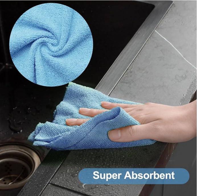 Microfiber Cleaning Cloth Roll, 20 Pack Reusable Tear Away Towels, 9.8" x 9.8", Cleaning Supplies Dish Rags Ultra Absorbent and Lint Free Cleaning Rags Towels for Car, House, Kitchen, Blue