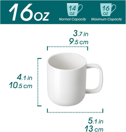 vancasso Porcelain Coffee Mugs Set, 16 oz Ceramic Coffee Cups for Americano Hot Tea Iced Coffee Cold Brew Cocoa Milk Mugs Set of 6, Dishwasher & Microwave Safe, White
