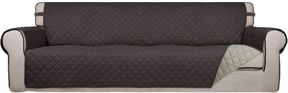 PureFit Reversible Quilted Sofa Cover, Water Resistant Slipcover Furniture Protector, Washable Couch Cover with Non Slip and Elastic Straps for Kids, Dogs, Pets (XX Large, Chocolate/Beige)