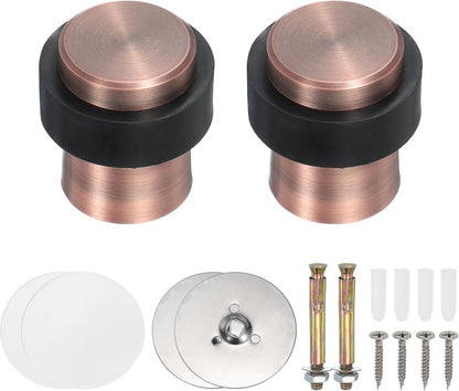 PATIKIL 2Set Round Door Stoppers, 46mm Stainless Steel Door Stop Doorstop Wedge Metal Cylinder Self Adhesive with Screw for Bottom of Door Floor Inside, Copper Tone