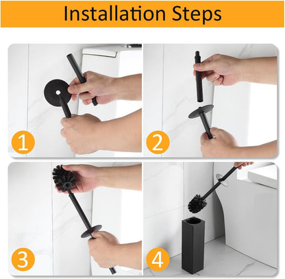 BGL Standing Toilet Brush and Holder Brushed Gold Aluminium Toilet Bowl Cleaner Brush and Holder for Bathroom Storage and Organization, Square Design Sturdy and Space Saving