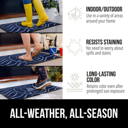 GORILLA GRIP 100% Waterproof All-Season WeatherMax Doormat US Designed Natural Rubber, Stain and Fade Resistant, Low Profile Indoor Outdoor Door Mats, Easy Clean Patio Mat, 17x29, Blue Sailing