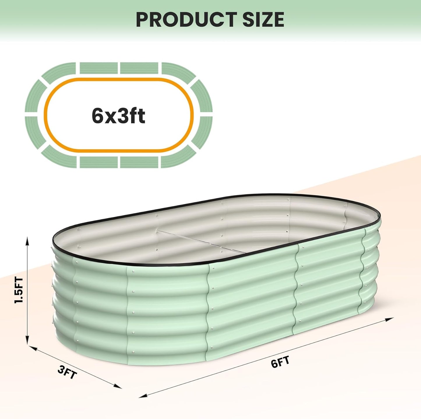 2 Pcs 6x3x1.5ft Oval Raised Garden Bed, Galvanized Raised Beds,Open-Ended Base Metal Raised Planter Beds,Garden Bed Outdoor,Planter Raised Boxes for Vegetables, Flowers,Tool-Free Asse,Green