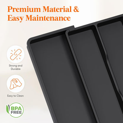 Lifewit Silverware Drawer Organizer and Utensil Organizer Set, Expandable Cooking Cutlery Tray for Kitchen, Adjustable Plastic Flatware Holder Storage Divider for Spoons Forks Knives, Large, Black