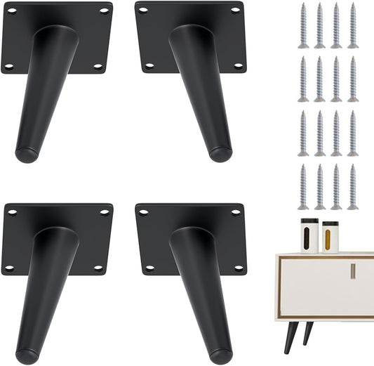 4PCS 4 Inch Matte Black Tapered Angled Legs for Furniture, Metal Mid Century Mordern Feet, Heavy Duty Slanted Stand Legs Kit for Couch, Coffee Table, Desk, Dresser, Sofa, Chair
