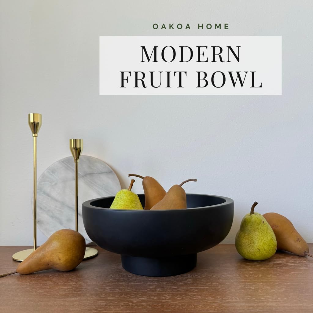 OAKOA Concrete Black Decorative Bowl for Home Decor - Black Fruit Bowl - Modern Pedestal Coffee Table Bowl for Entryway Table