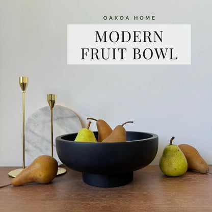 OAKOA Concrete Black Decorative Bowl for Home Decor - Black Fruit Bowl - Modern Pedestal Coffee Table Bowl for Entryway Table