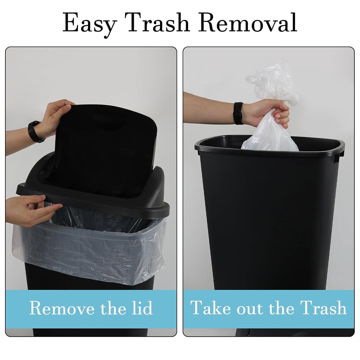 13 Gallon Black Outdoor Garbage Can with Swing Lid, Heavy-Duty Construction Trash Can, 4 Pack