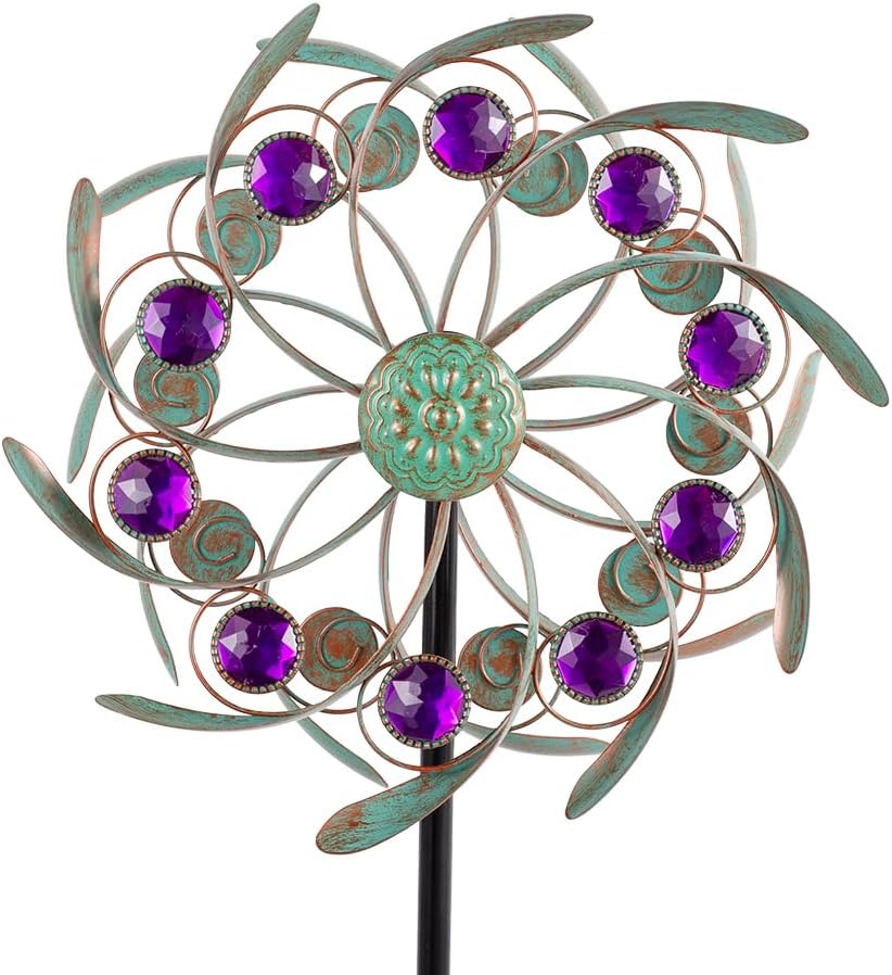 Viveta Outdoor Wind Spinners, 13" Metal Wind Sculpture with Stable Stake, Double-Sided Windmill,Wind Spinner for Yard and Garden