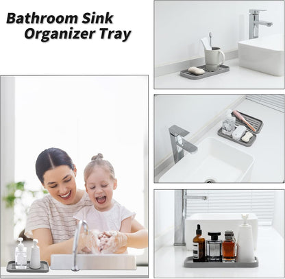 Silicone Kitchen Sink Organizer Tray for Multiple Usage,Eco-Friendly Sponges Holder for Kitchen Bathroom Counter or Sink,Dish Soap Dispenser,Scrubber,Bottle,Cup (Grey, 10"×5.3")