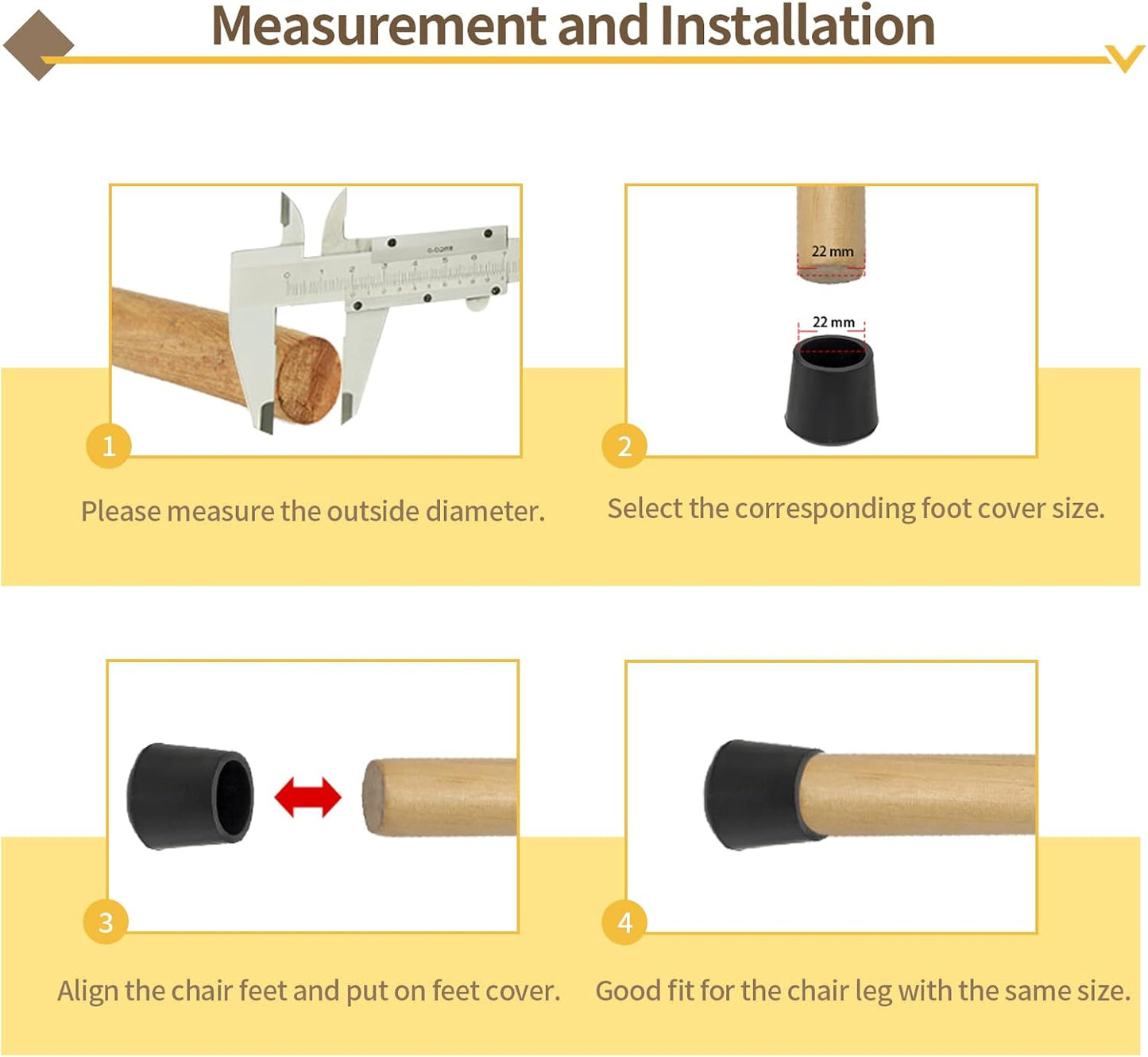Flyshop Furniture Table Covers Non-Slip Durable Rubber Leg Tips Chair Leg Caps Floor Protector Round Black 4PCS Size 25mm, 1"
