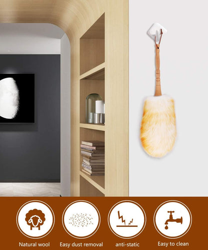 Lambswool Duster with Solid Wooden Handle,Leather Hang Strap,18.9 inch Long,Natural Feather Duster for Cleaning Ceiling Fans,Window Blinds,Computer Screens,Bookshelves etc